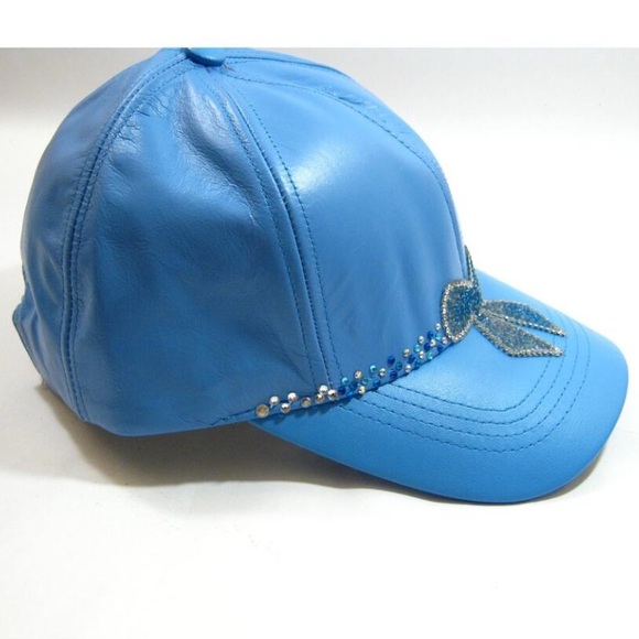 Genuine Leather  Blue Hip Hop Shiny Bling Casual Streetwear Hat Baseball Cap - Picture 7 of 10
